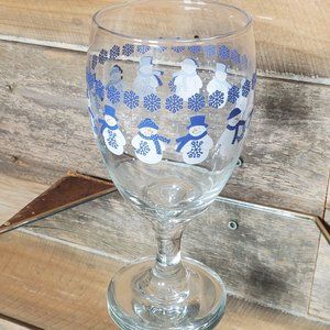 Winter Water Goblet - Snowmen - Snowflakes - Blue & White